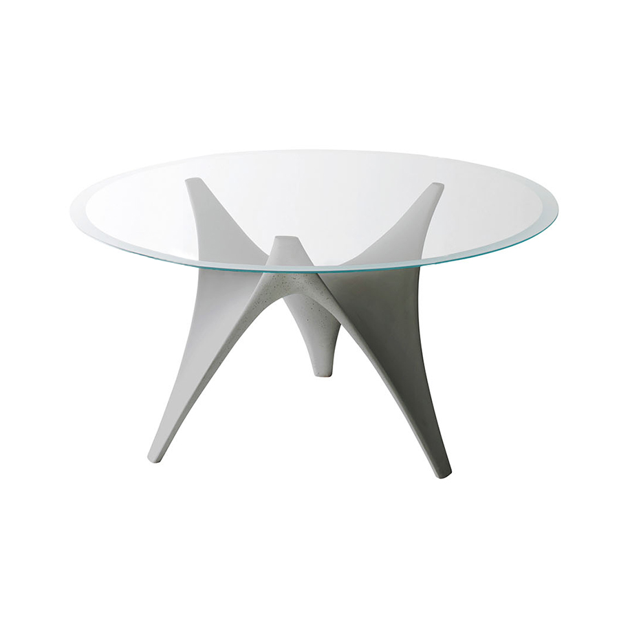 MOLTENI & C table ronde ARC Ø 130 cm (Gris - Verre trasparente extraclair et ciment)