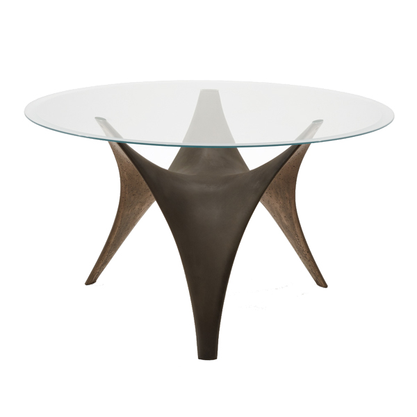 MOLTENI & C table ronde ARC Ø 130 cm (Bronze - Verre trasparente extraclair et ciment)