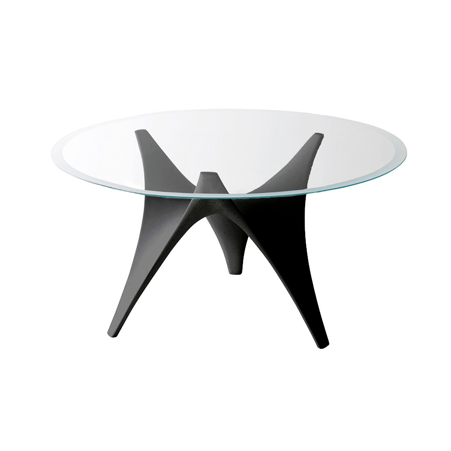 MOLTENI & C table ronde ARC Ø 130 cm (Noir - Verre trasparente extraclair et ciment)