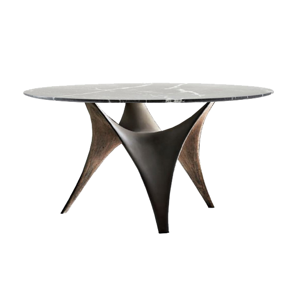 MOLTENI & C table ronde ARC Ø 130 cm (Bronze - Marbre noir Marquina et ciment)