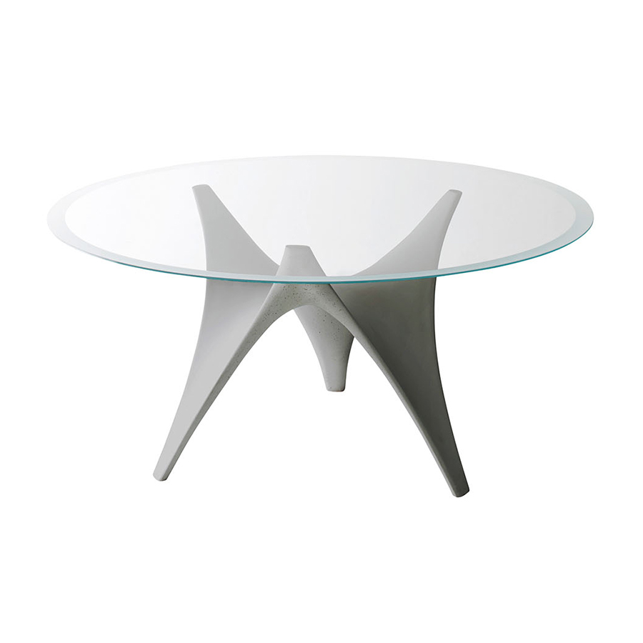 MOLTENI & C table ronde ARC Ø 140 cm (Gris - Verre trasparente extraclair et ciment)