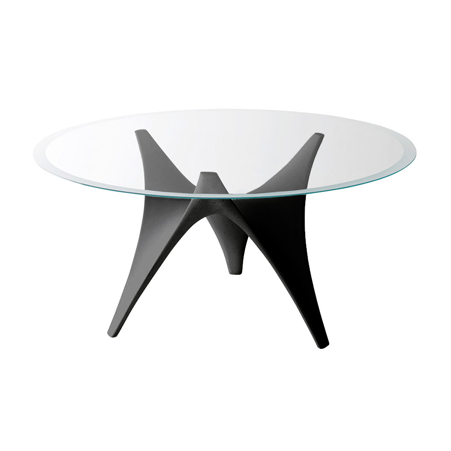 MOLTENI & C table ronde ARC Ø 140 cm (Noir - Verre trasparente extraclair et ciment)