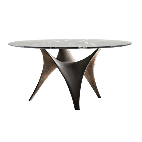 MOLTENI & C table ronde ARC Ø 140 cm (Bronze - Marbre noir Marquina et ciment)