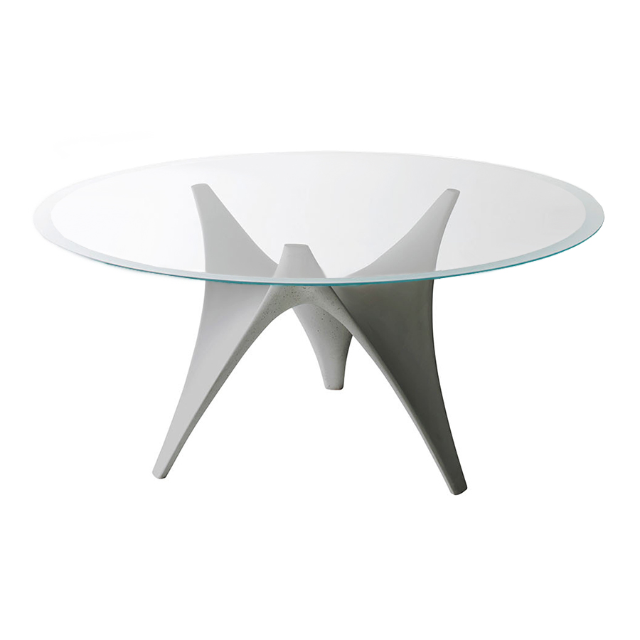 MOLTENI & C table ronde ARC Ø 150 cm (Gris - Verre trasparente extraclair et ciment)