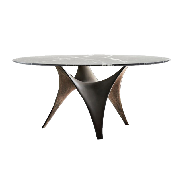 MOLTENI & C table ronde ARC Ø 150 cm (Bronze - Marbre noir Marquina et ciment)