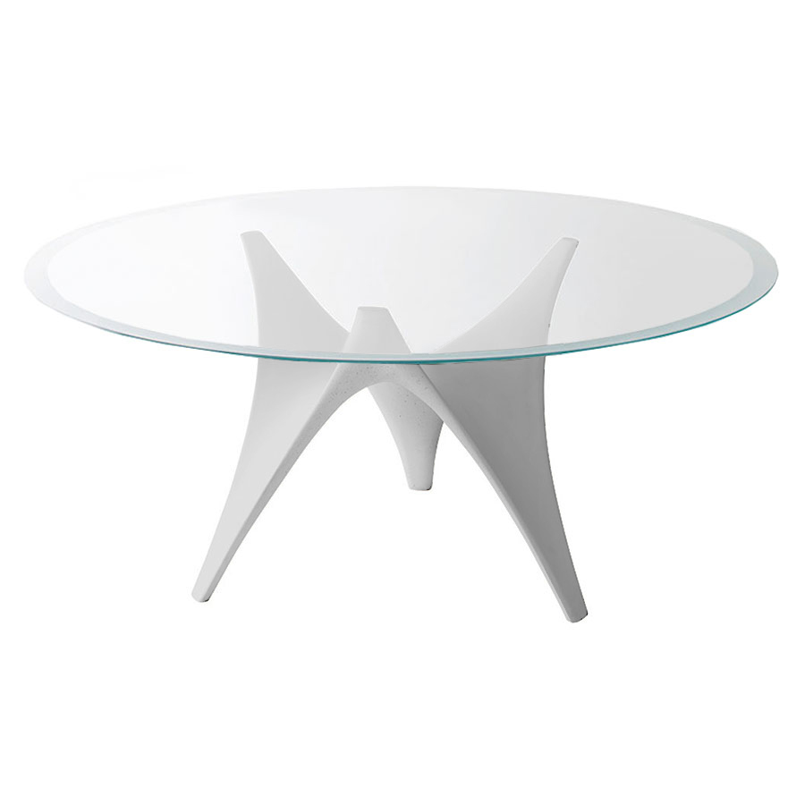 MOLTENI & C table ronde ARC Ø 160 cm (Blanc - Verre trasparente extraclair et ciment)