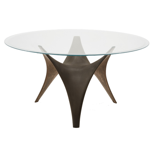 MOLTENI & C table ronde ARC Ø 160 cm (Bronze - Verre trasparente extraclair et ciment)