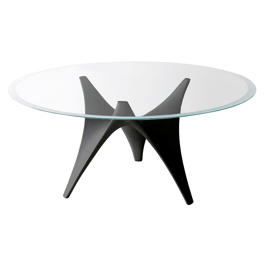 MOLTENI & C table ronde ARC Ø 160 cm (Noir - Verre trasparente extraclair et ciment)