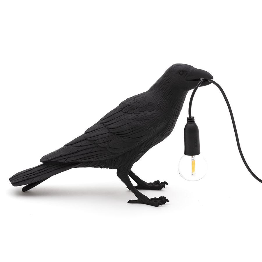 SELETTI lampe de table BIRD LAMP WAITING à LED BLACK EDITION (Noir - Résine)