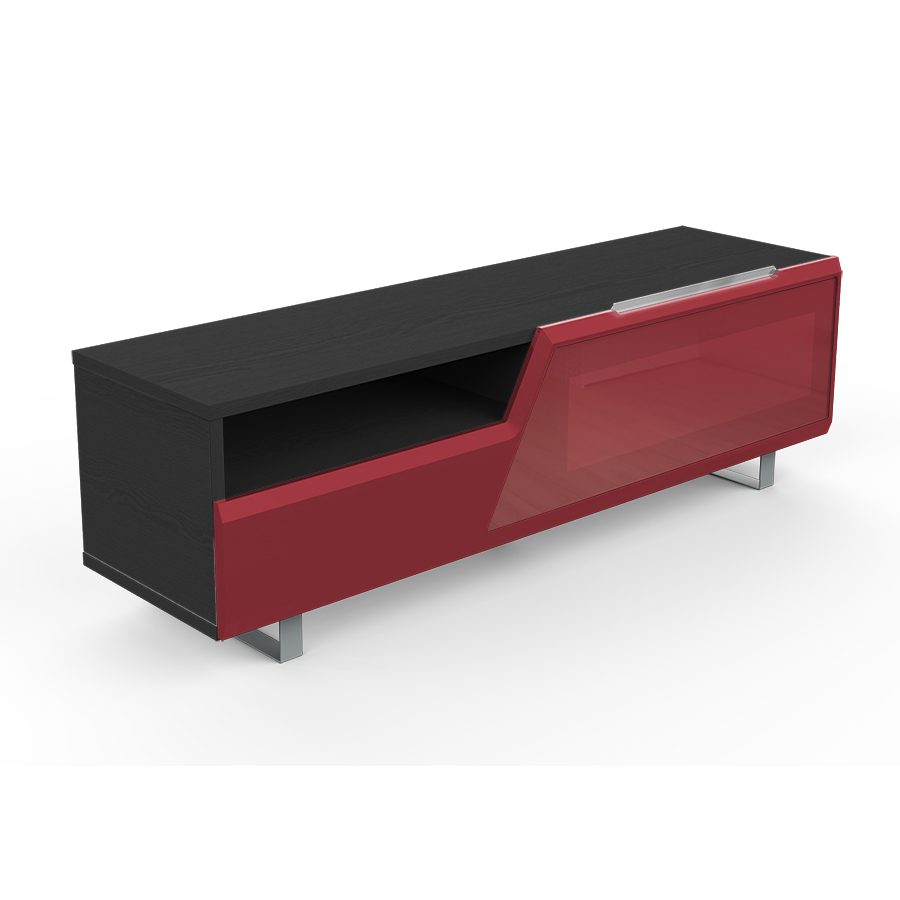 KAIROS HOME meuble TV MK160 jusqu'à 65 (Orme foncé / Rouge - bois, Verre et métal)