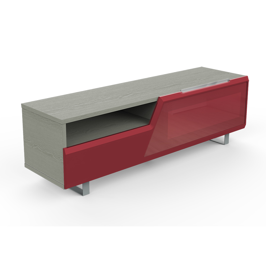 KAIROS HOME meuble TV MK160 jusqu'à 65 (Chêne gris / Rouge - bois, Verre et métal)