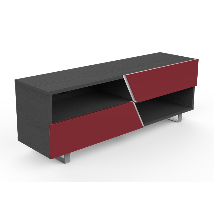 KAIROS HOME meuble TV MK162 jusqu'à 65 (Orme foncé / Rouge - bois et métal)