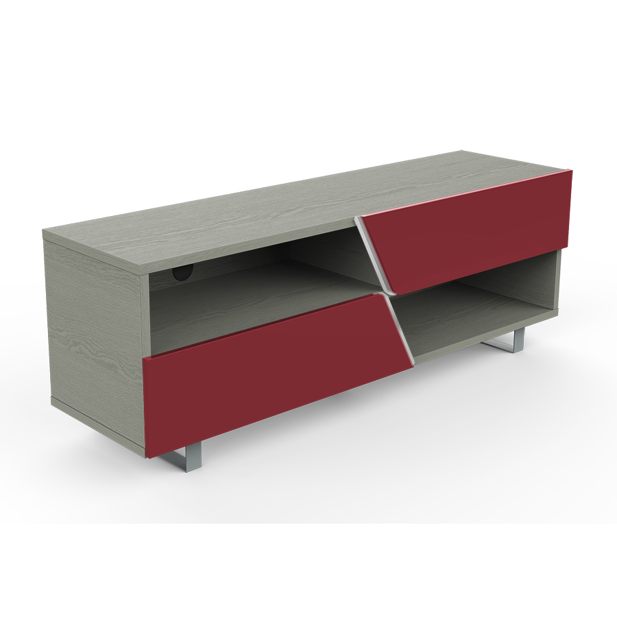 KAIROS HOME meuble TV MK162 jusqu'à 65 (Chêne gris / Rouge - bois et métal)
