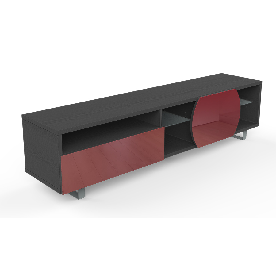 KAIROS HOME meuble TV MK195 jusqu'à 75 (Orme foncé / Rouge - bois, Verre et métal)