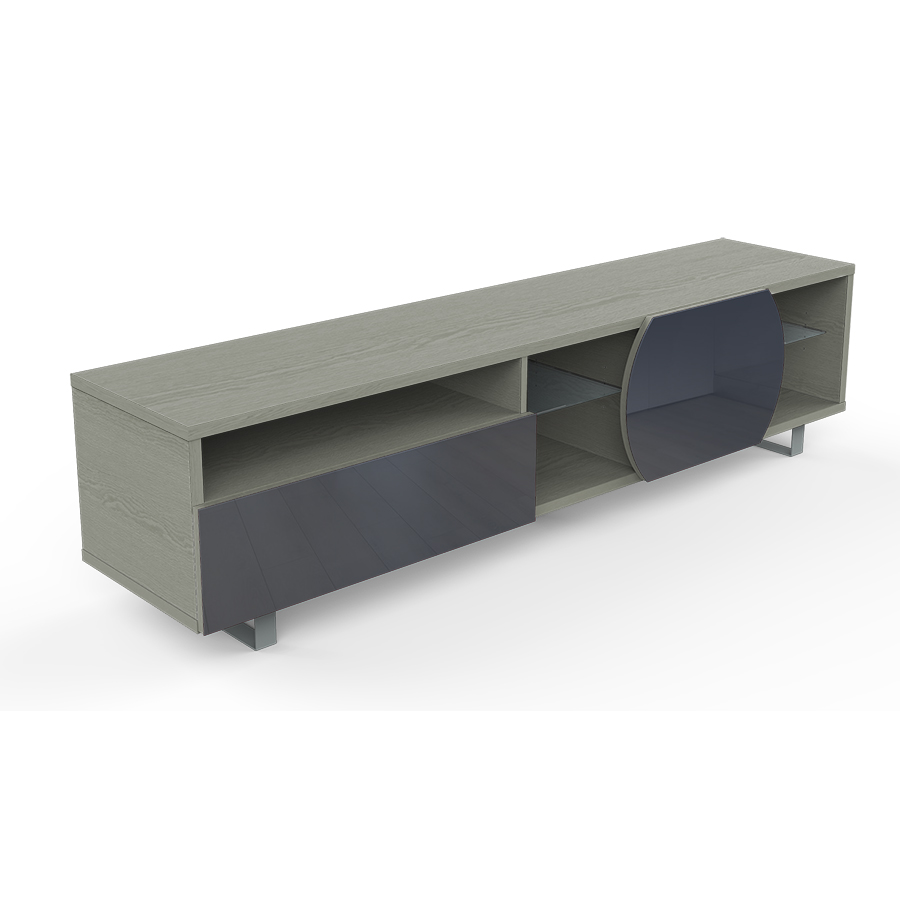 KAIROS HOME meuble TV MK195 jusqu'à 75 (Chêne gris / Gris foncé - bois, Verre et métal)