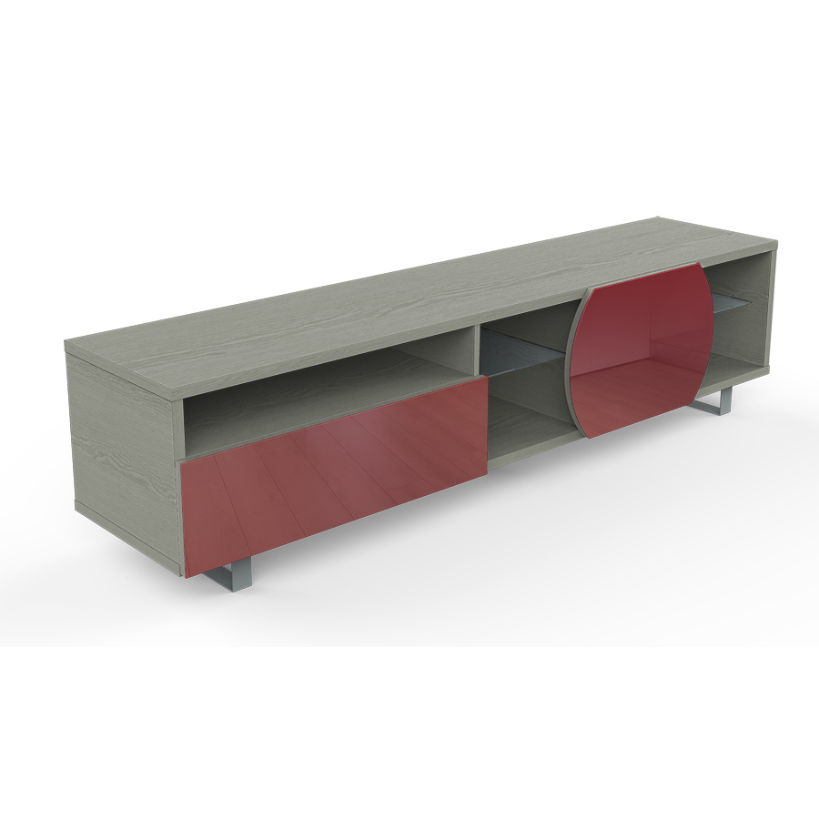 KAIROS HOME meuble TV MK195 jusqu'à 75 (Chêne gris / Rouge - bois, Verre et métal)