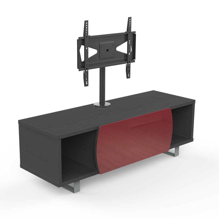 KAIROS HOME meuble TV MK130+KC055NE jusqu'à 55 (Orme foncé / Rouge - bois, Verre et métal)
