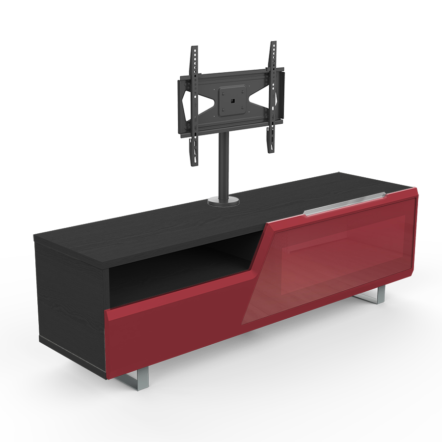 KAIROS HOME meuble TV MK160+KC055NE jusqu'à 55 (Orme foncé / Rouge - bois, Verre et métal)