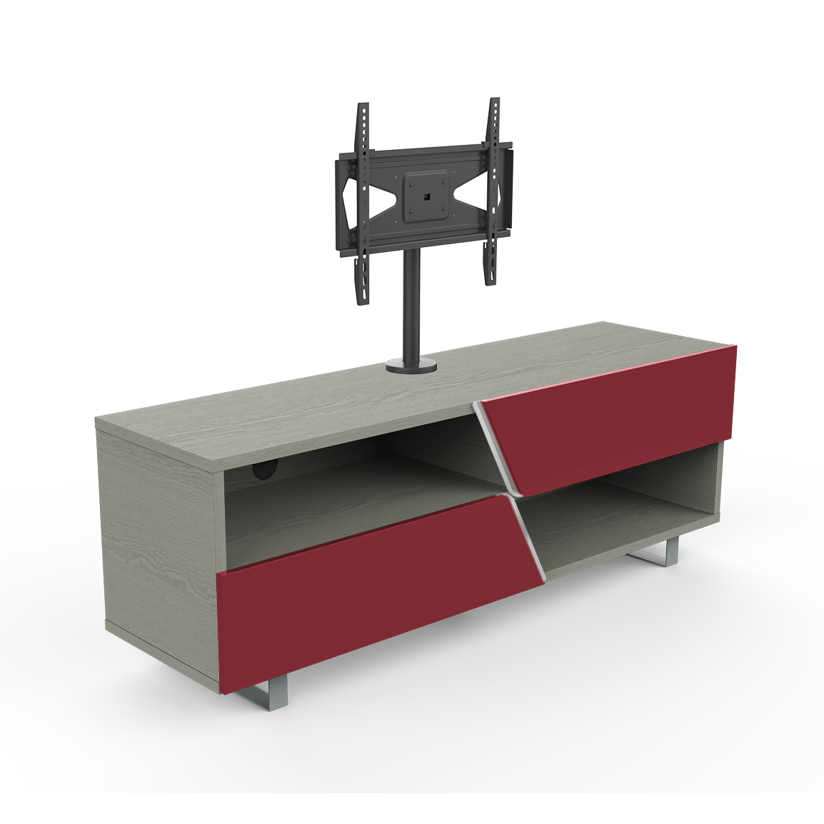 KAIROS HOME meuble TV MK162+KC055NE jusqu'à 55 (Chêne gris / Rouge - bois et métal)