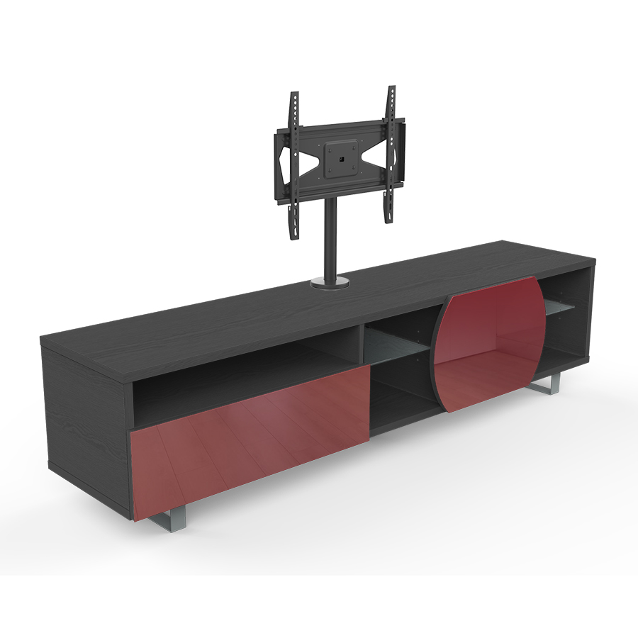 KAIROS HOME meuble TV MK195+KC055NE jusqu'à 55  (Orme foncé / Rouge - bois, Verre et métal)