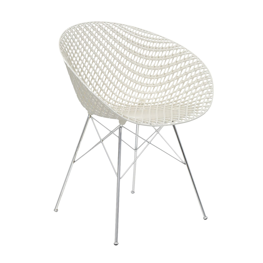 KARTELL chaise SMATRIK (Blanc / Chrome - polycarbonate coloré dans la masse et acier)