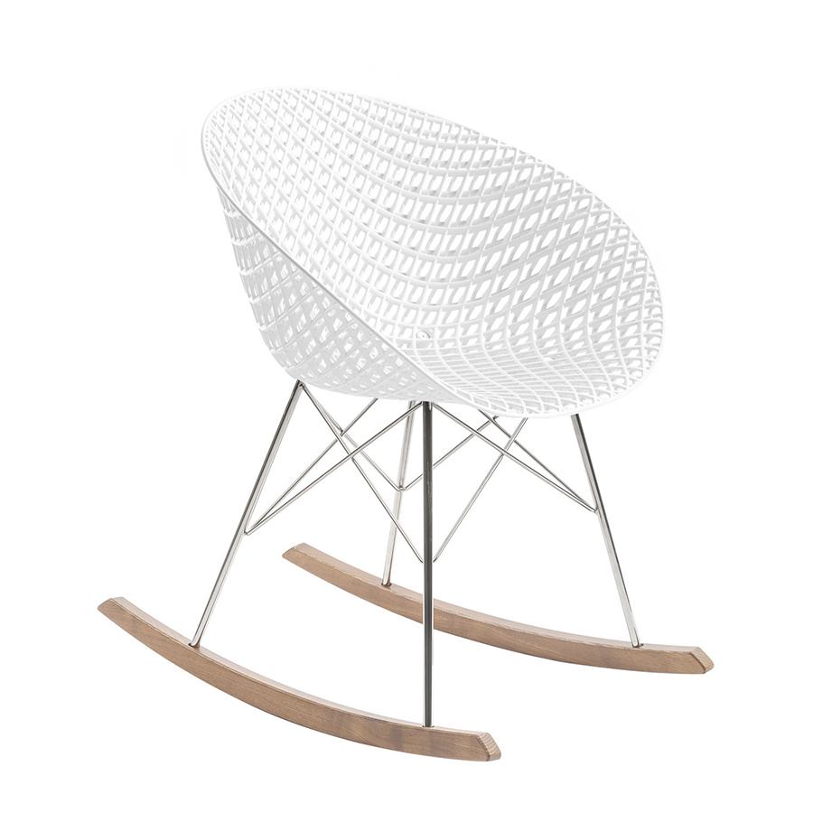 KARTELL chaise à bascule SMATRIK (Blanc - polycarbonate coloré dans la masse, bois teinté chêne et a