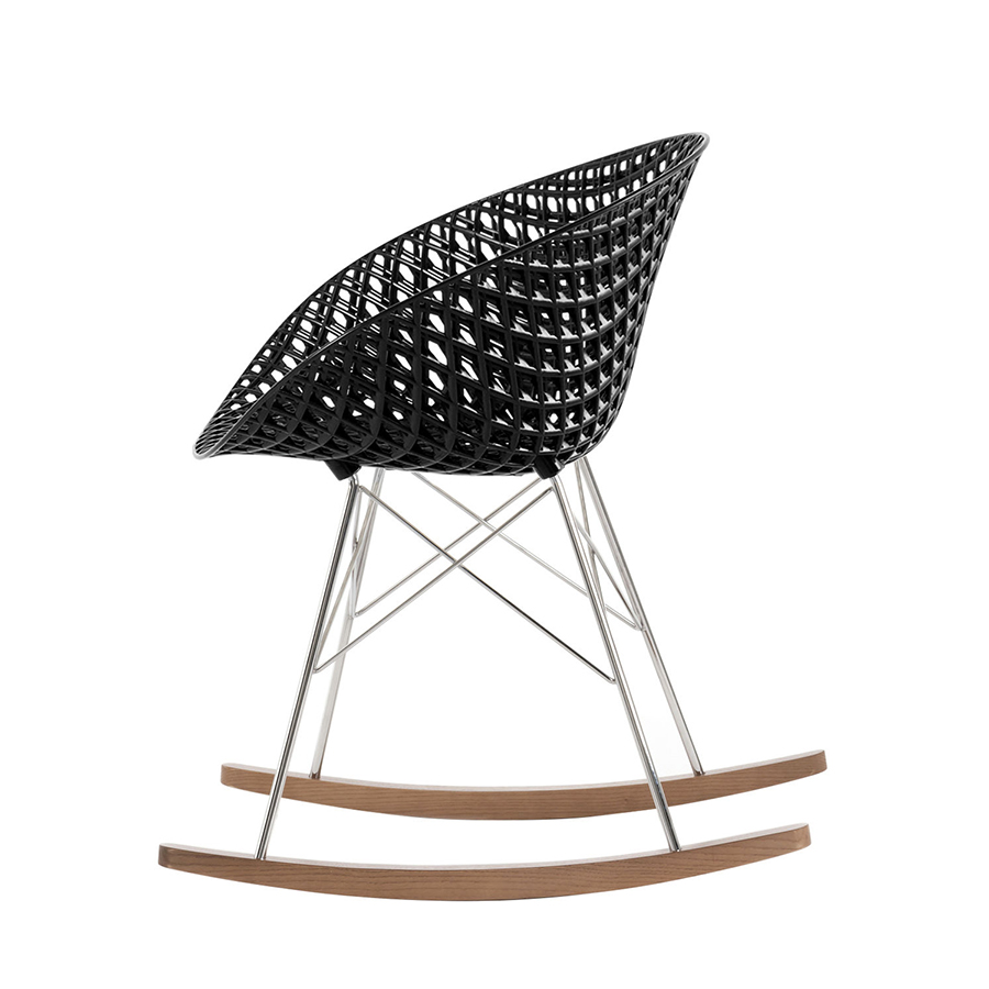 KARTELL chaise à bascule SMATRIK (Noir - polycarbonate coloré dans la masse, bois teinté chêne et ac