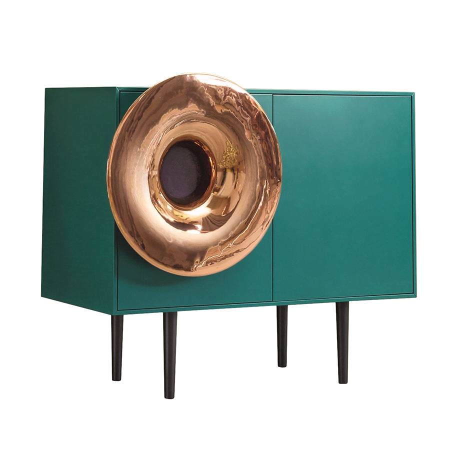 miniforms cabinet avec systeme audio integre caruso (vert veronese, trompette en cuivre - bois et ceramique)