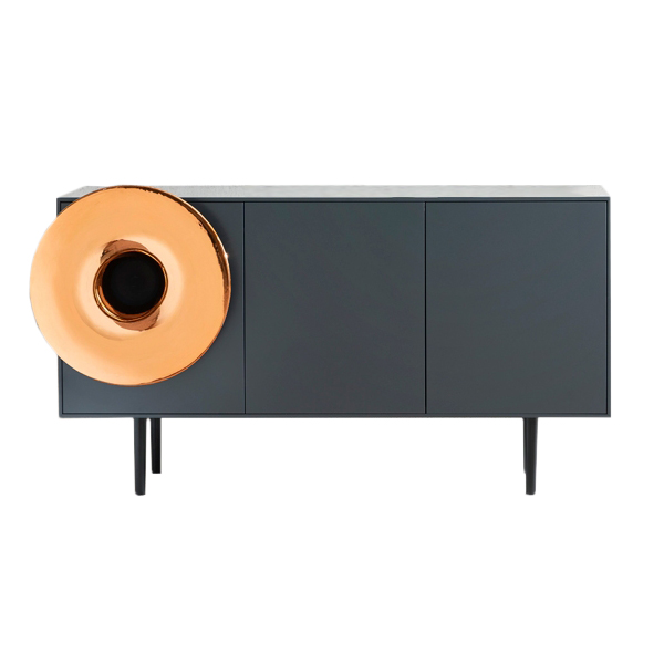 MINIFORMS meuble avec système audio intégré CARUSO XL (Gris poudre, trompette en cuivre - bois et cé