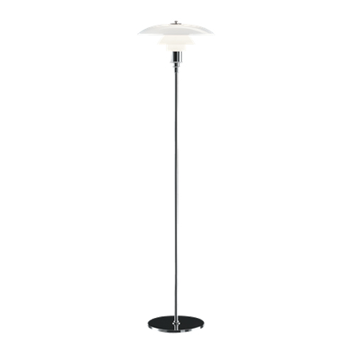 LOUIS POULSEN lampadaire PH 3 1/2 - 2 1/2 (Chrome extra brillant - Verre opalin et acier)