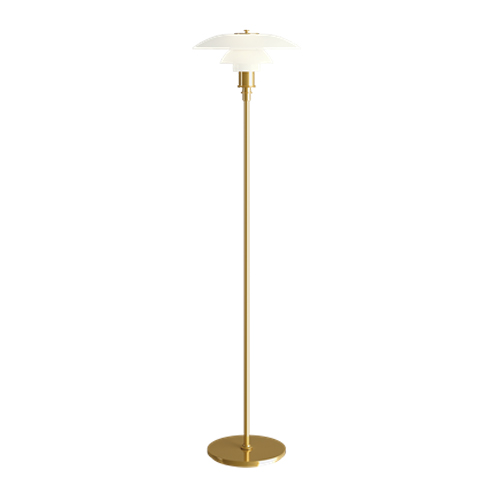 LOUIS POULSEN lampadaire PH 3 1/2 - 2 1/2 (Laiton métallisé - Verre opalin et acier)