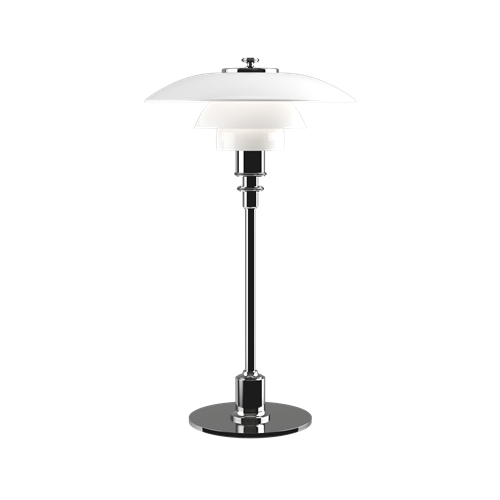 LOUIS POULSEN lampe de table PH 2/1 (Chrome extra brillant - Verre opalin souflé et métal)