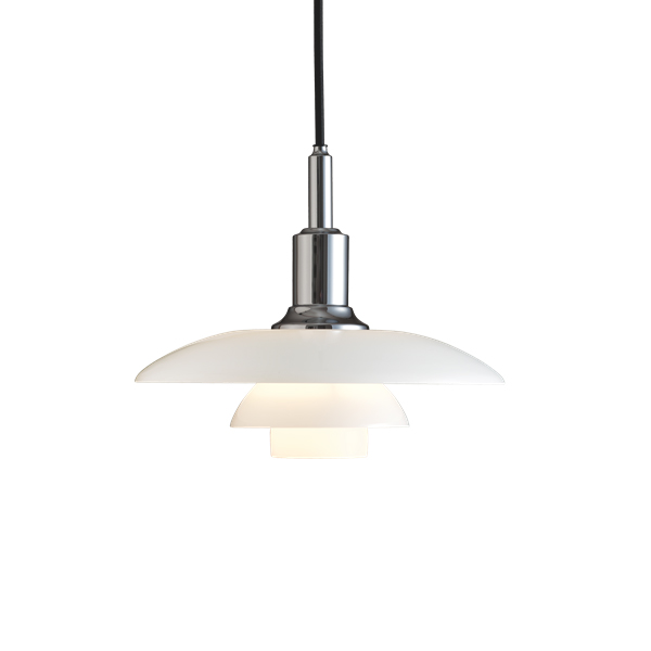 LOUIS POULSEN lampe à suspension PH 3/2 (Chrome extra brillant - Verre opalin souflé et métal)