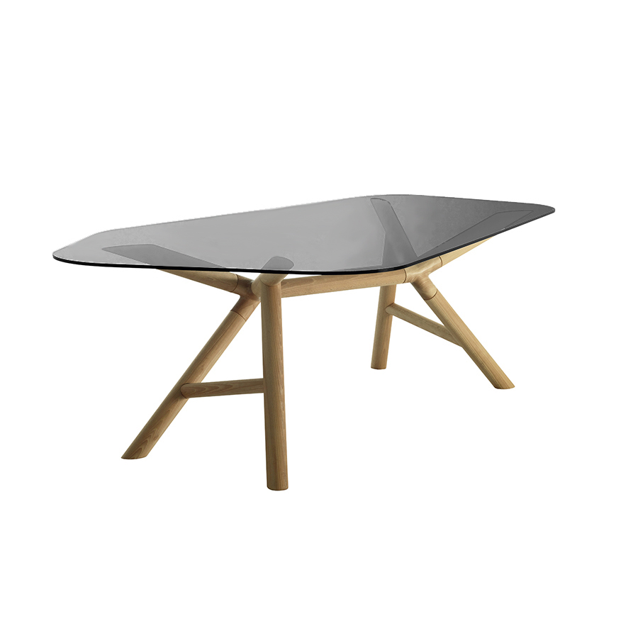 MINIFORMS table OTTO (270x130 cm - Verre Europe gris et frêne naturel)
