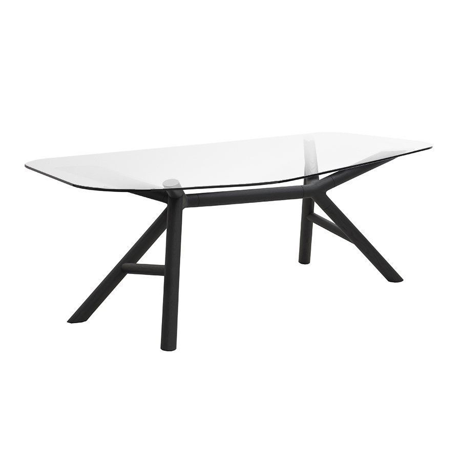 MINIFORMS table OTTO (200x118 cm - Verre transparent et frêne noir)