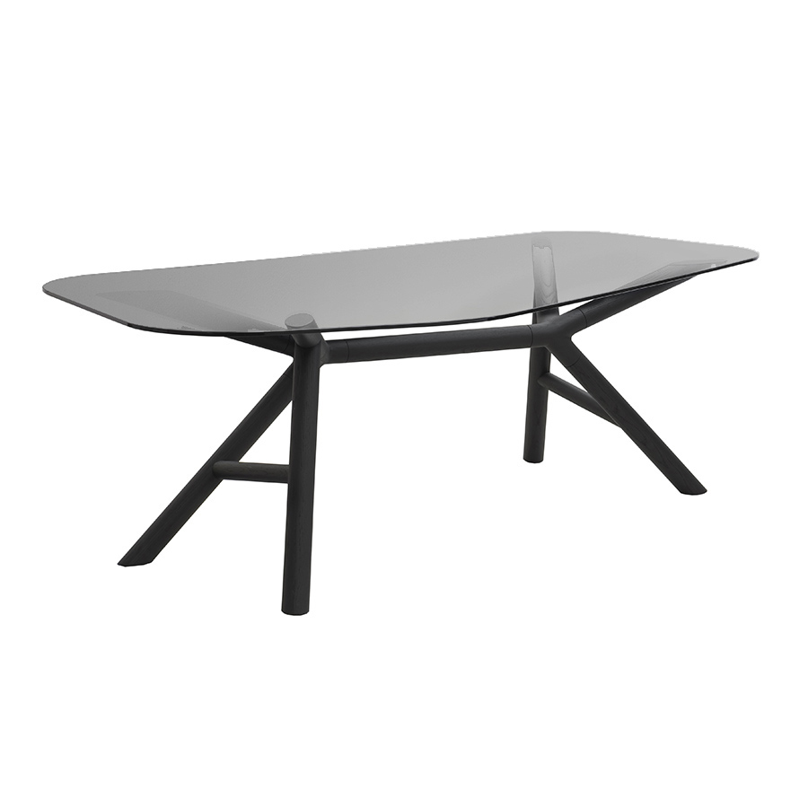 MINIFORMS table OTTO (200x118 cm - Verre Europe gris et frêne noir)