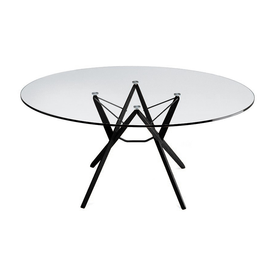 ZANOTTA table ORIONE (Ø 125 cm - Verre et chêne noir)
