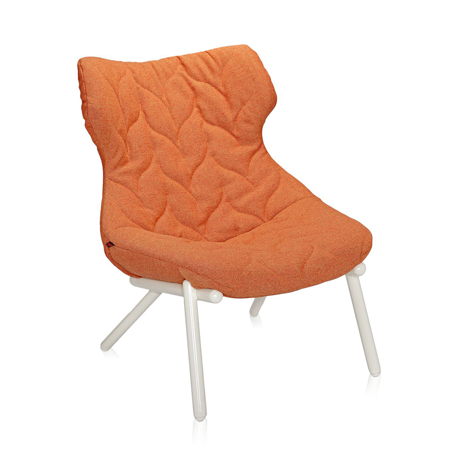KARTELL fauteuil FOLIAGE (Revêtement orange - pieds blancs - siège en tissu Trevira - Pieds en fer v