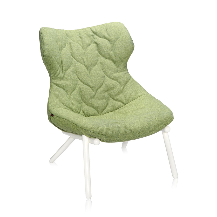 KARTELL fauteuil FOLIAGE (Revêtement vert - pieds blancs - siège en tissu Trevira - Pieds en fer ver