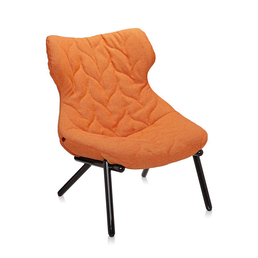 KARTELL fauteuil FOLIAGE (Revêtement orange - pieds noirs - siège en tissu Trevira - Pieds en fer ve