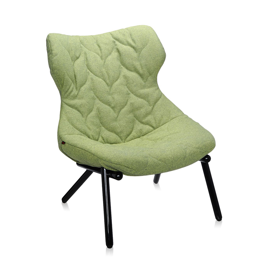KARTELL fauteuil FOLIAGE (Revêtement vert - pieds noirs - siège en tissu Trevira - Pieds en fer vern