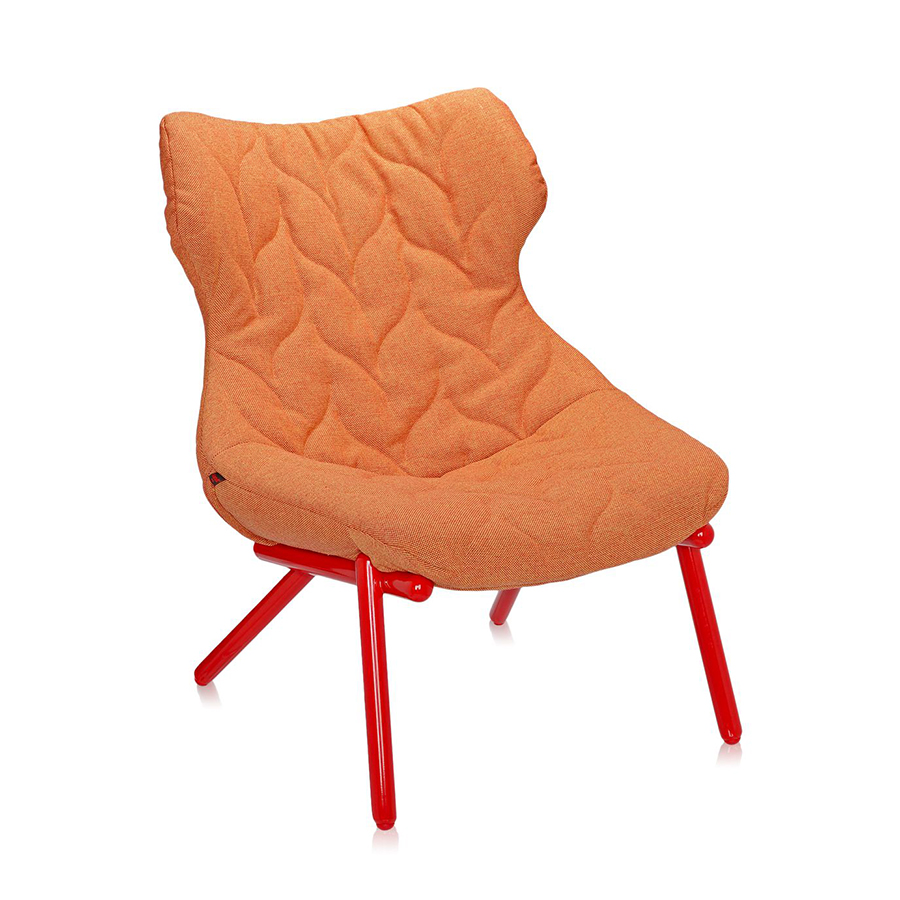 KARTELL fauteuil FOLIAGE (Revêtement orange - pieds rouges - siège en tissu Trevira - Pieds en fer v