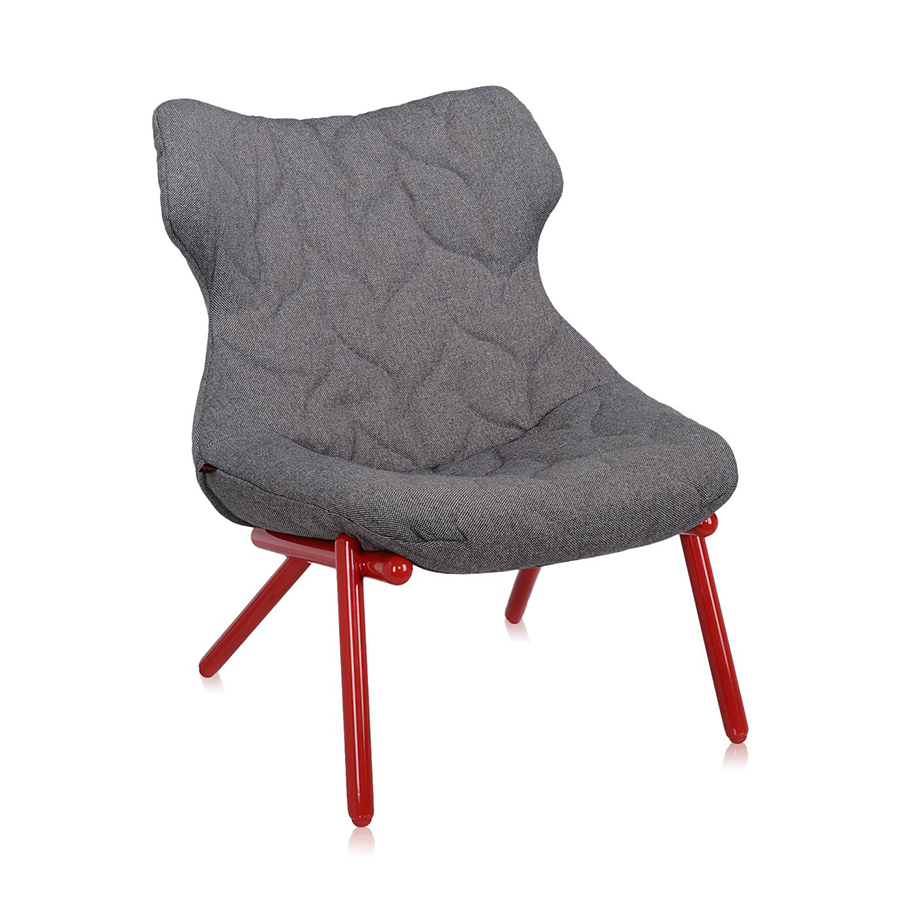 KARTELL fauteuil FOLIAGE (Revêtement gris - pieds rouges - siège en tissu Trevira - Pieds en fer ver