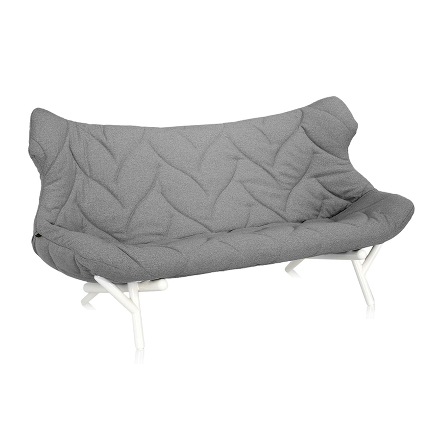 KARTELL canapé FOLIAGE (Revêtement gris - pieds blancs - siège en tissu Trevira - Pieds en fer verni