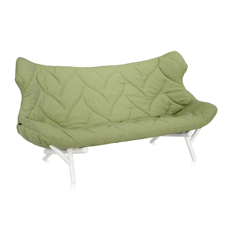KARTELL canapé FOLIAGE (Revêtement vert - pieds blancs - siège en tissu Trevira - Pieds en fer verni