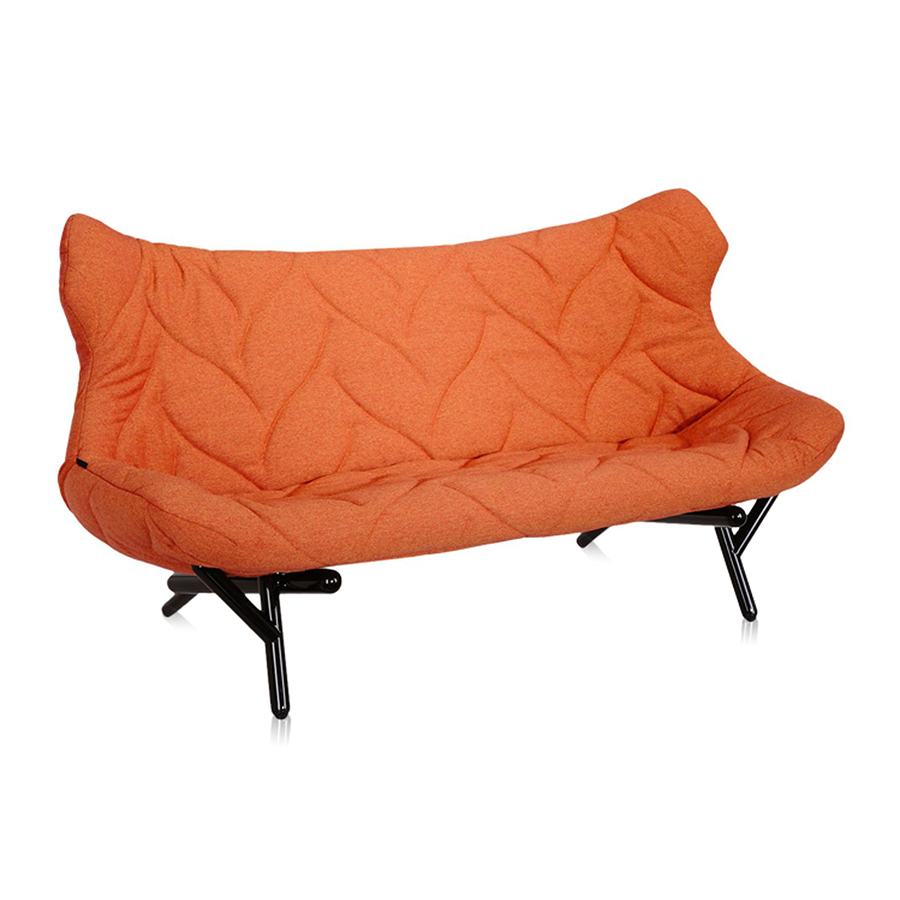 KARTELL canapé FOLIAGE (Revêtement orange - pieds noirs - siège en tissu Trevira - Pieds en fer vern