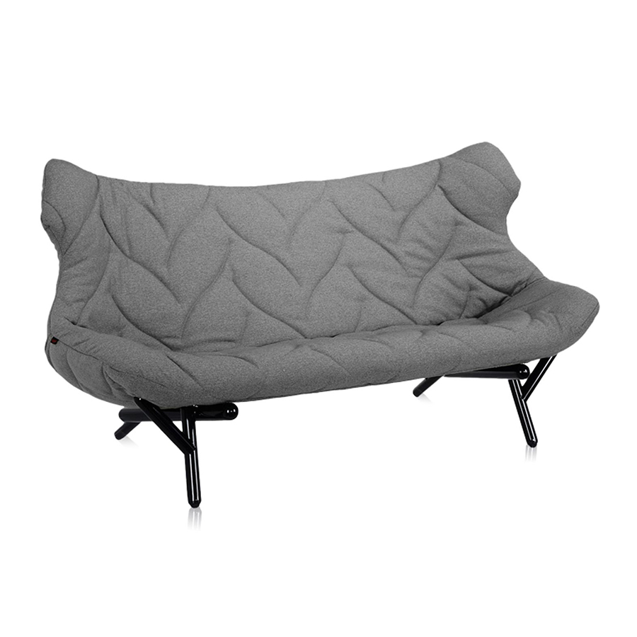 KARTELL canapé FOLIAGE (Revêtement gris - pieds noirs - siège en tissu Trevira - Pieds en fer verni)
