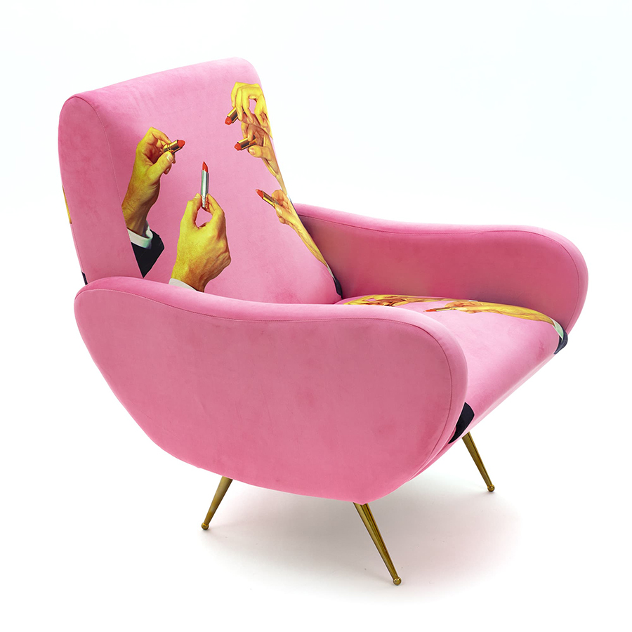 SELETTI fauteuil rembourré TOILETPAPER ARMCHAIR (Pink Lipsticks - Tissu en polyester, Structure en b