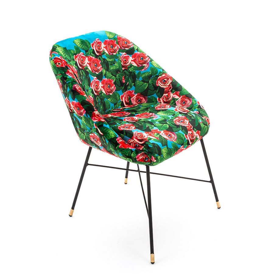 SELETTI chaise rembourrée TOILETPAPER PADDED CHAIR (Roses - Tissu en polyester, Structure en bois, p