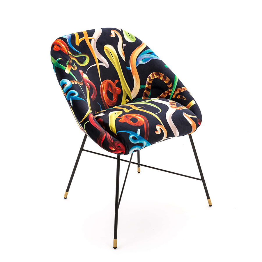 SELETTI chaise rembourrée TOILETPAPER PADDED CHAIR (Snakes - Tissu en polyester, Structure en bois, 
